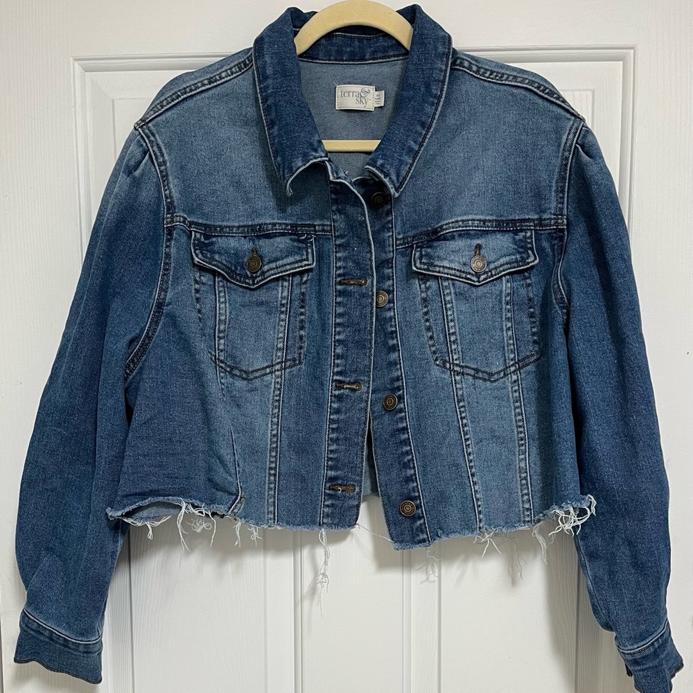 Terra & Sky Blue Cropped Jean Jacket